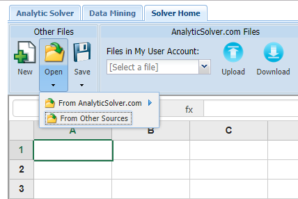 uploading excel to analytic solver platform